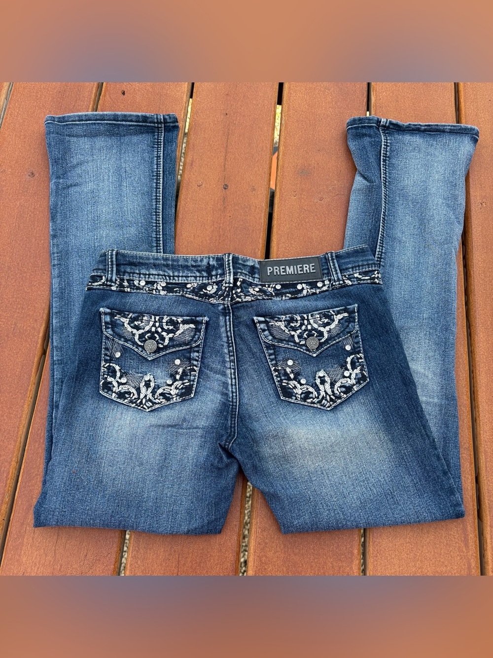 Rue21 Premiere Blue Embroidered Back Pocket Slim Boot Cut Jeans
